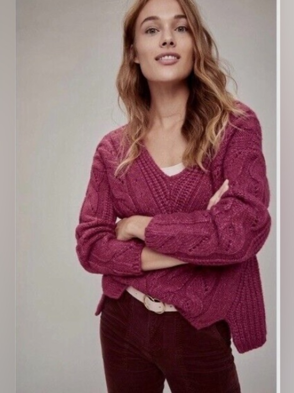 Anthropologie Ramona Cable Knit Sweater Violet size‎ extra small alpaca blend